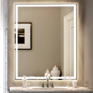 Pax Rectangular Frameless Anti-Fog Aluminum Front/Back-lit Tri-color LED Bathroom Vanity Mirror with Smart Touch Control - JONATHAN Y